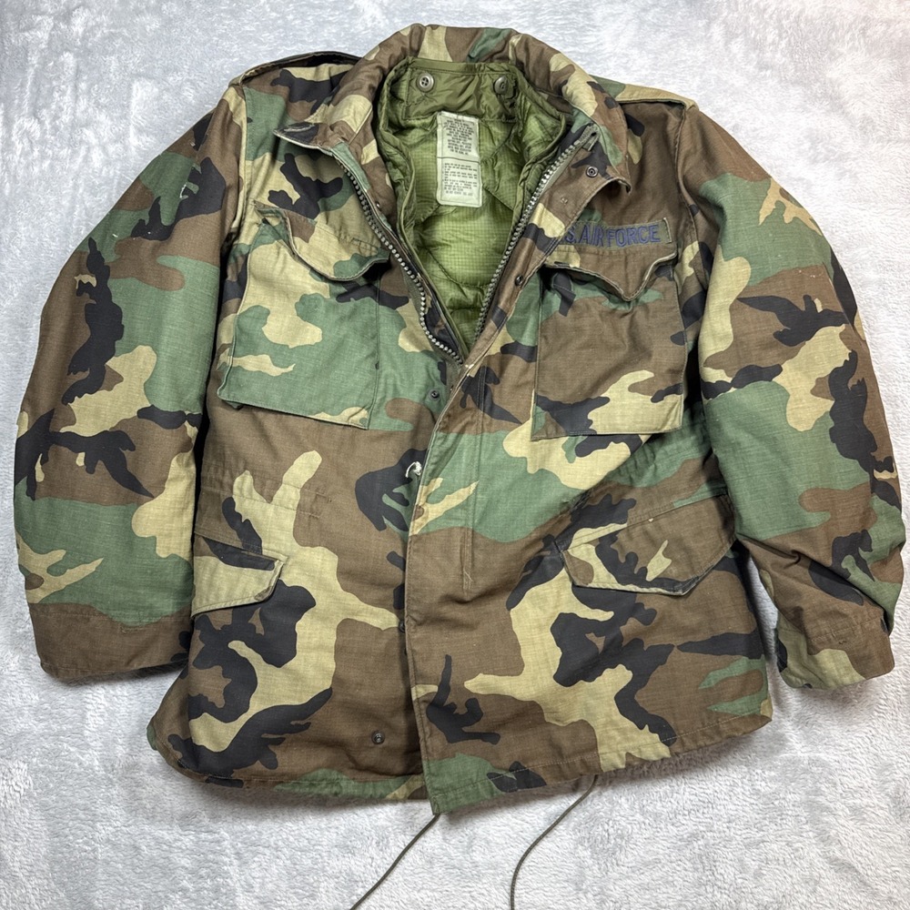 US Military M65 Cold Weather Field Coat Jacket w Liner Men Medium Camo Flaws